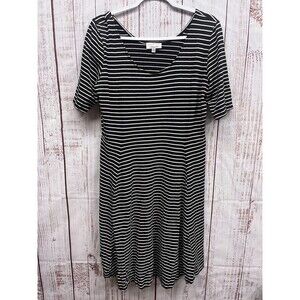 Robbie Midi Dress Womens Large Striped Round Neck Short Sleeve Pullover